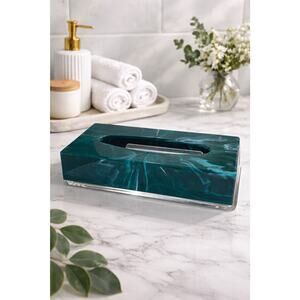 MCM Faux Marble Acrylic Lucite Plastic Tissue Box Holder Green 70's Horizontal